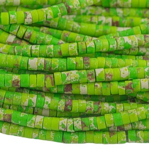 Lime Sediment Jasper Heishi Discs Beads 2x4mm 3x6mm 15.5&quot; Strand