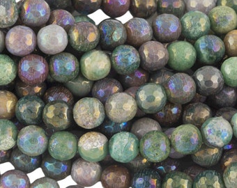 Natural Mystic Indian Agate/ Chalcedoney, Faceted Round sizes 4mm, 6mm, 8mm, 10mm, 12mm AAA Quality Gemstone Beads