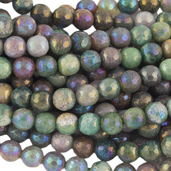 Natural Mystic Indian Agate/ Chalcedoney, Faceted Round sizes 4mm, 6mm, 8mm, 10mm, 12mm AAA Quality Gemstone Beads