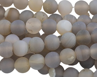 LARGE-HOLE beads!!! 8mm or 10mm Matte -finished round. 2mm hole. 7-8" strands. Gray Agate Big Hole Beads