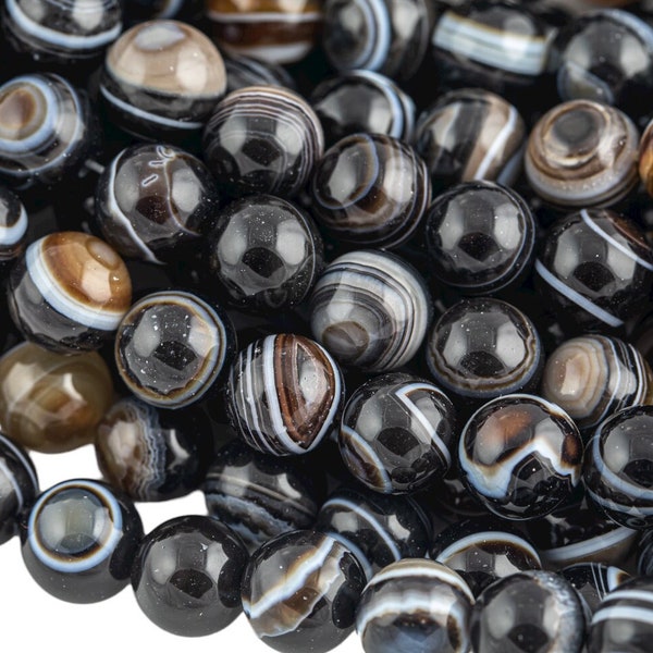 Agate sardonyx noire naturelle 4 mm 6 mm 8 mm 10 mm 12 mm Perles rondes AAA, bandes pour les yeux incroyables, veines, perles de mala bohème antiques, fil 15,5 po.