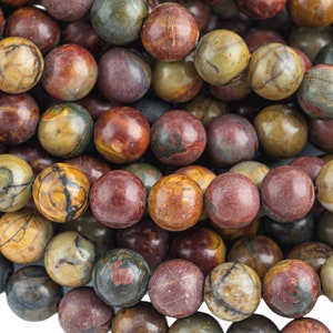 Natural Picasso Jasper Beads Grade AAA  Round 6mm, 8mm, 10mm, 12mm, 14mm-  Full 15.5 Inch Strand Smooth Gemstone Beads
