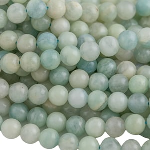 Natural Blue Green Aquamarine Beads - Smooth Round 6mm 8mm 10mm - Full Strand 15.5&quot; -   Smooth Gemstone Beads