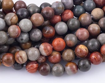 Natural Grayish Picasso Jasper Grade AAA Smooth Round 6mm, 8mm, 10mm, 12mm - Full 16 Inch Strand Smooth Gemstone Beads