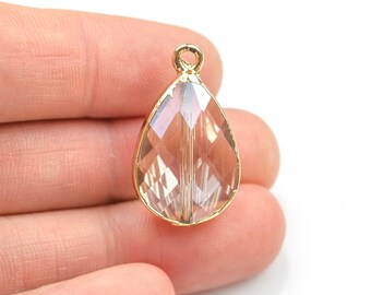 Mystic Gray Crystal Wrapped In Gold Teardrop Bead Medium Size 17*25mm