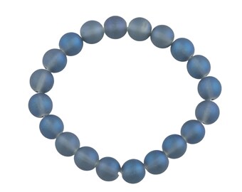 Matte Blue Quartz Bracelet Round Size 6mm and 8mm Handmade In USA Natural Gemstone Crystal Bracelets Handmade Jewelry - approx. 7"