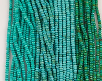 Blue Turquoise, High Quality in Faceted Roundel 4mm and 6mm-  Full 15.5 Inch strand AAA Quality Gemstone Beads