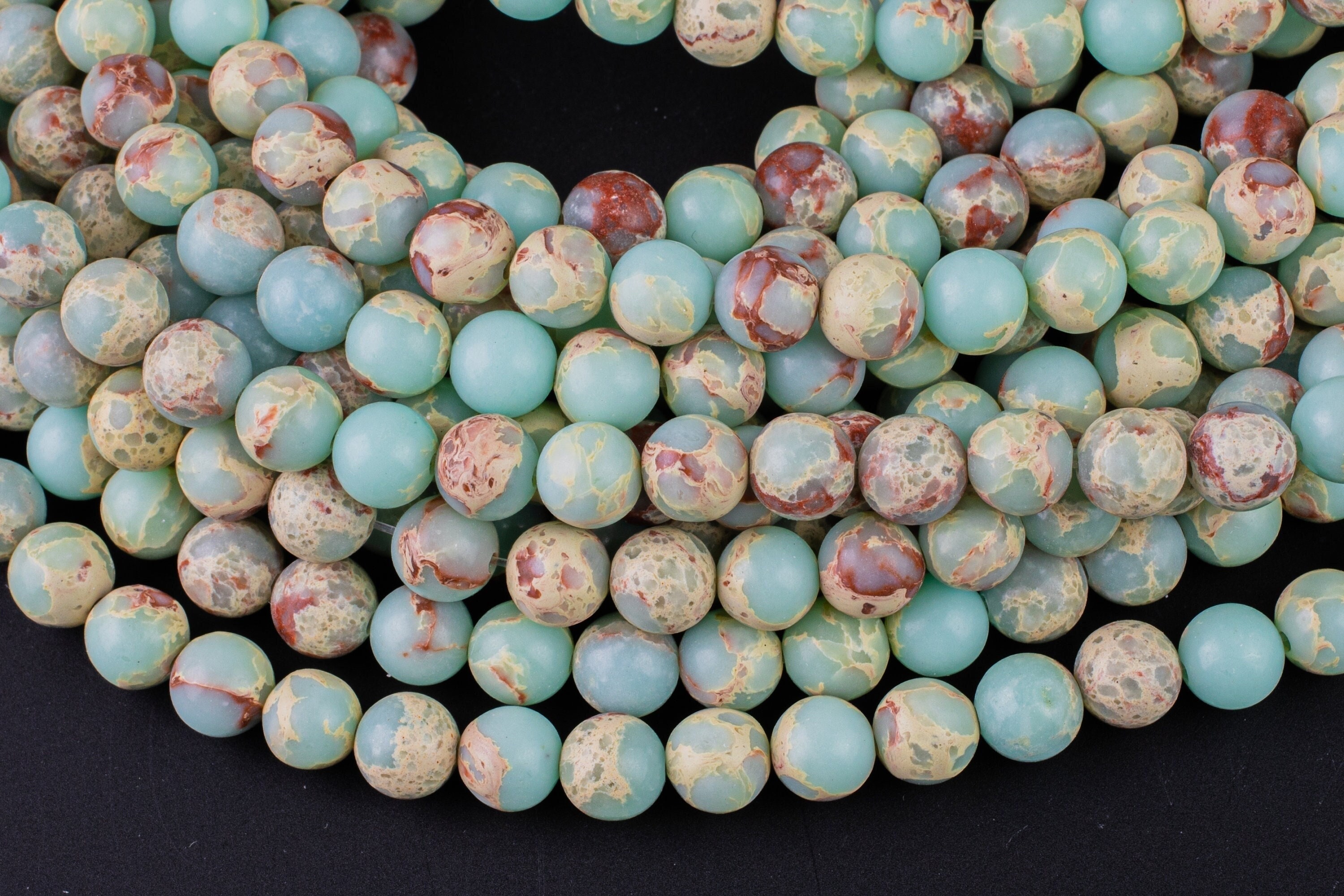 Natural Stone Beads 4 6 8 10mm Cyan Red Sea Sediment Jaspers Turquoises  Round Beads For Jewelry Making DIY Bracelet Necklace