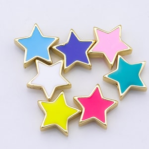 4 pc Star Bracelet Center Gold Enamel Beads 14k Gold 11mm