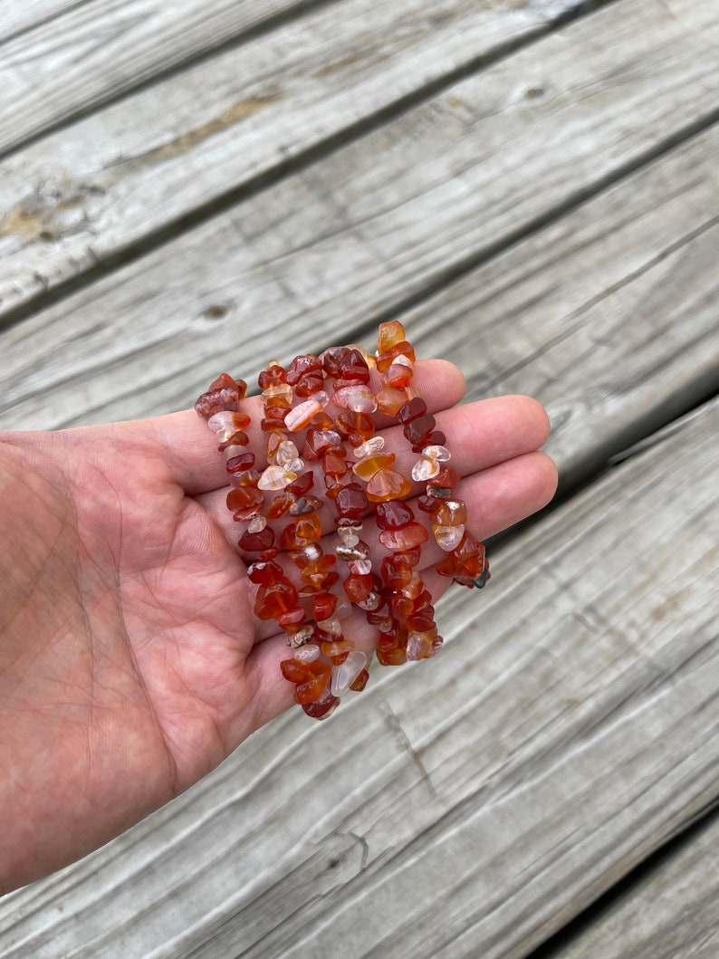 Carnelian Bracelet Stretchy String Bracelet Natural Gemstone Chips Bracelets Pre-charged Handmade Jewelry image 6