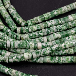 Green Spot Jasper Heishi Discs Beads 2x4mm 3x6mm 15.5&quot; Strand
