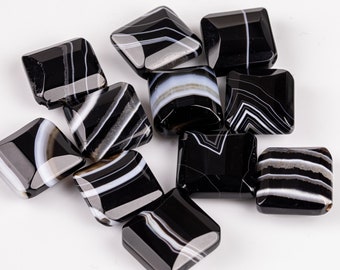 1pc Black Onyx Sardonyx Pendant Bead 21x21mm Faceted Square Beautiful Diagonally drilled beads 1 pc