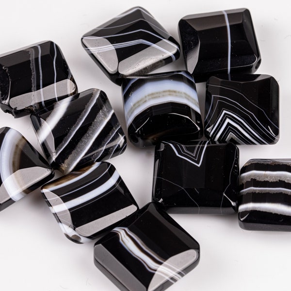 1pc Black Onyx Sardonyx Pendant Bead 21x21mm Faceted Square Beautiful Diagonally drilled beads 1 pc