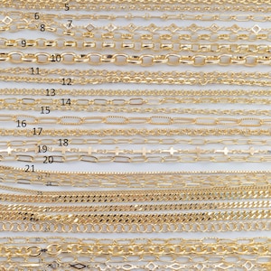 14k Gold PVD Plated Chain Large Assortment - Tarnish Resistant Popular Style - Sold by the yard