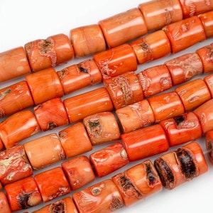 Natuurlijke oranje bamboe koraal tonvormige kralen. Middelgroot: streng edelsteenkralen van 15-25 mm-15,5 inch