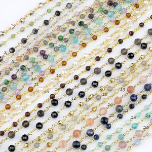 Gemstone Stone Rosary Necklace Rosary Chain Necklace Gold - Minimalist - Nice and Dainty and Ready to Wear - Select Your Length in Menu