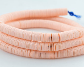 Blush Vinyl - Afrikanska vulkanitvinylpärlor i skiva - Heishi-formade 3 mm, 4 mm, 8 mm, hela strängar. 35 tum sträng