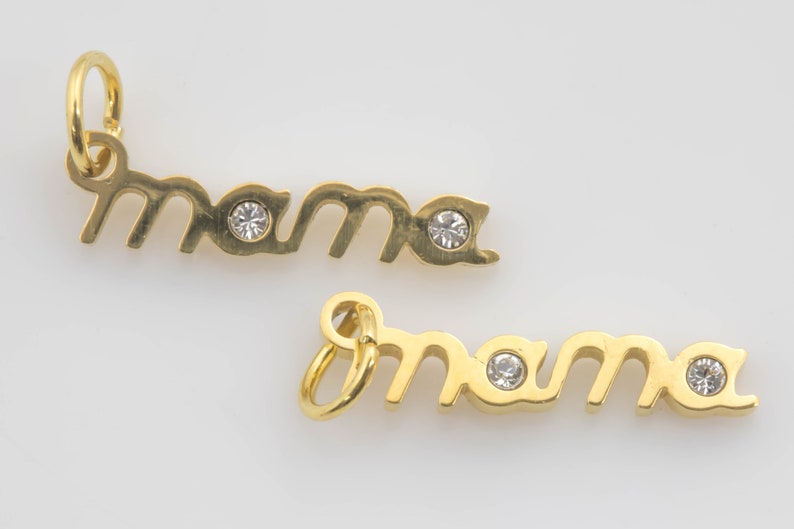 3x17mm 2 PIECES 2pc 18kt gold Filled Mama Micro Pave Charm for Mother day Gift Bracelet Necklace Earring Component
