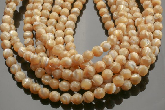 12mm Natural White Shell Pearl Faceted Round Loose Beads – 15 Inch Strand