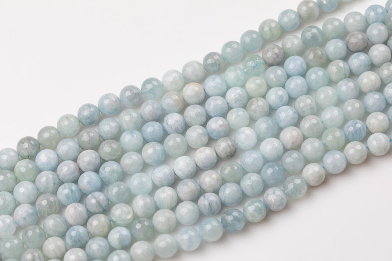 Natural WHOLESALE Faceted Blue Aquamarine Beads in Faceted Round Beads Full Strands 4mm 5mm 6mm 8mm 10mm 12mm Grade AB image 3