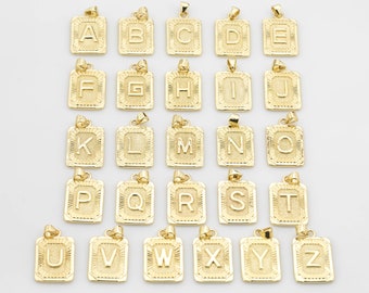 14k Gold Initial Tag Letter Charm A - Z Alphabet Letter Drop Charm Pendant Personalized Charm for Necklace Jewelry Making