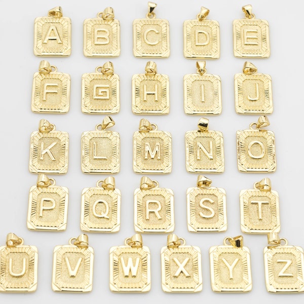 14k Gold Initial Tag Letter Charm A - Z Alphabet Letter Drop Charm Pendant Personalized Charm for Necklace Jewelry Making