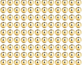 100pcs 14K Gold Solid Beads PVD Ion Plated Tarnish Resistant 3mm 4mm 5mm 6mm 8mm Gold Beads Brass Spacer Beads Seamless Gold Brass Beads