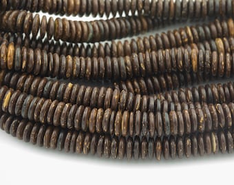 Natural Coconut Wood Roundel Disc Shaped Beads with 1.5mm Holes - Sold by 15.5" Strands Gemstone Beads