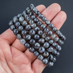 Larvikite Marble Labradorite Bracelet Round Size 6mm and 8mm Handmade In USA Natural Gemstone Bracelets - Handmade Jewelry - approx. 7&quot;
