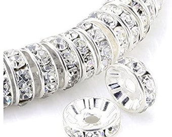 High Quality. 6-12mm Rhinestone Spacers Spacer - Silver Plated - AAA Quality 100 pcs