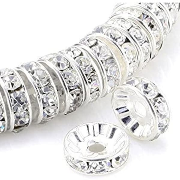 High Quality. 6-12mm Rhinestone Spacers Spacer - Silver Plated - AAA Quality 100 pcs