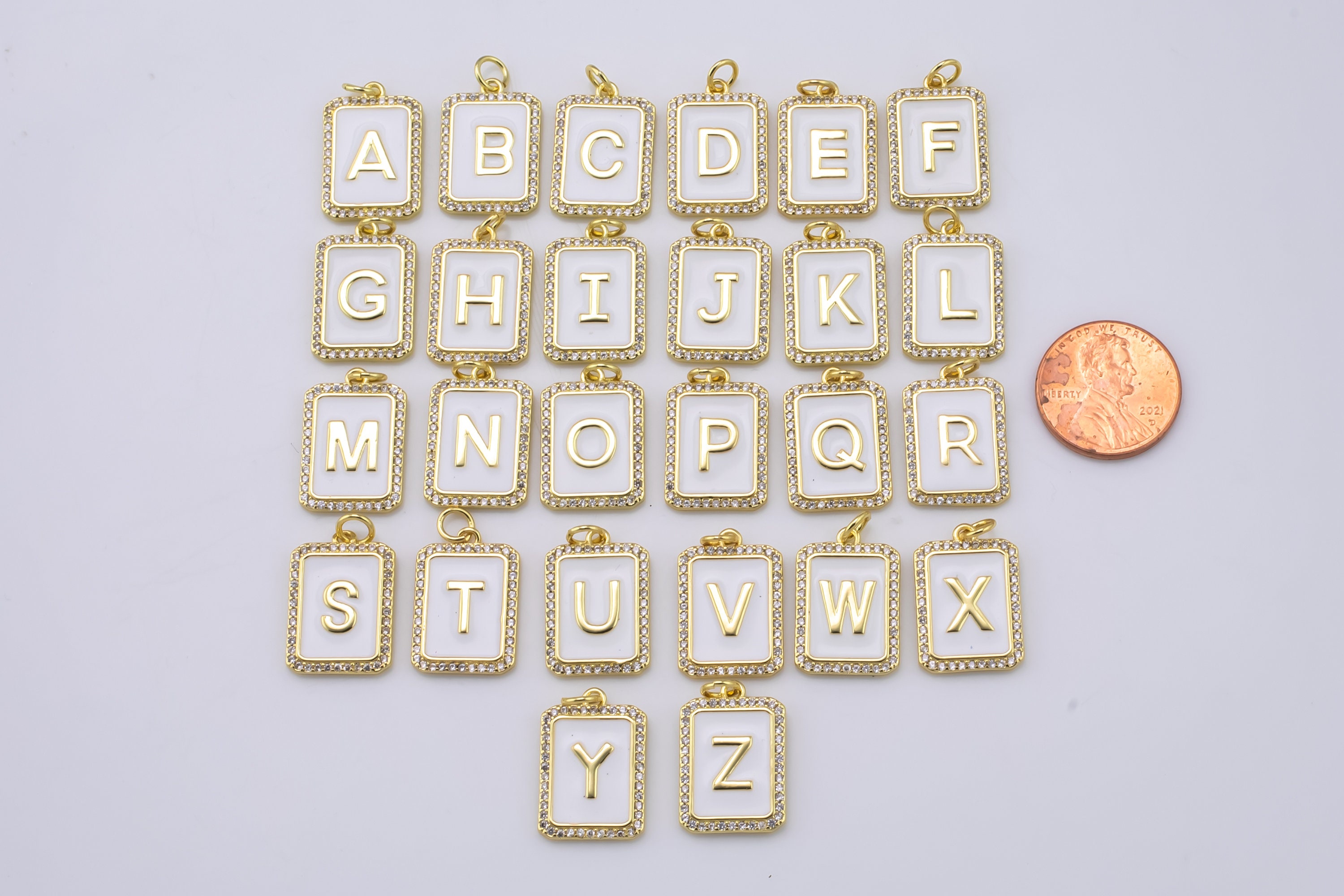 Assorted Gold Enamel Alphabet Letter Beads, Metal Letter Beads, 1