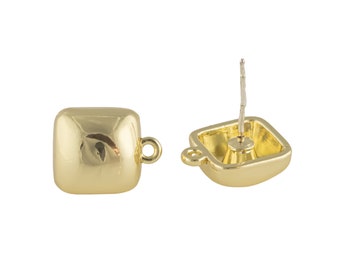 18kt Gold Earring Sterling Stud Finding - Square- 10mm