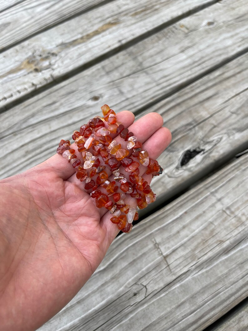 Carnelian Bracelet Stretchy String Bracelet Natural Gemstone Chips Bracelets Pre-charged Handmade Jewelry image 2