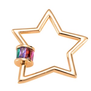 18k Gold  Star With Multi Color CZ Carabiner Clasp Diamond CZ Oval Cubic -25mm- 1 pc per order