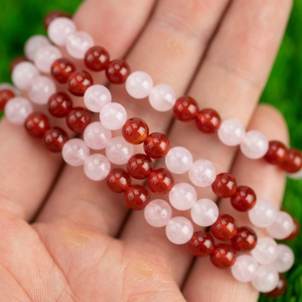 Carnelian Bracelet Rose Quartz 6mm Stretchy String Bracelet 6mm Natural Gemstone Bracelets Pre-charged Handmade Jewelry