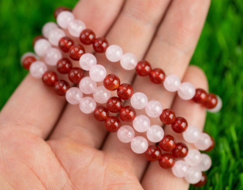 Carnelian Bracelet Rose Quartz 6mm Stretchy String Bracelet 6mm Natural Gemstone Bracelets Pre-charged Handmade Jewelry 