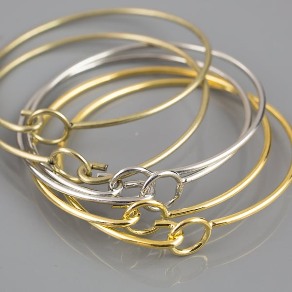 5 PCS Bangle Loop and Clasp Bangle Bracelet - Gold, Silver, or Antique Brass Plated - Charm Bracelet