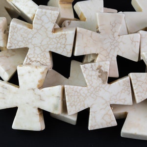 30mm White Turquoise Small Cross- Full 15 Inch Strand Gemstone Beads