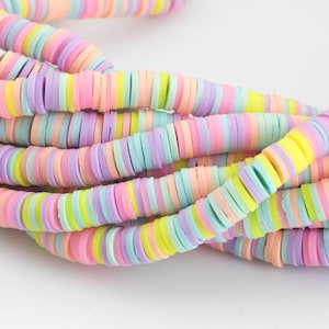 2str BEAUTIFUL Soft AFRICAN Colored VINYL Heishi beads- 6mm or 8mm- 16 inch strand- 2 Strand Per Order- Pale Multi