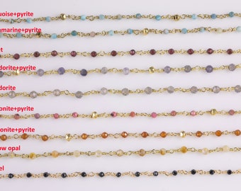 Natural Gemstone Beaded Chain Labradorite Spinel Rhodonite Aquamarine Yellow Opal Garnet Turquoise Hessonite Aquamarine 2mm sold by foot