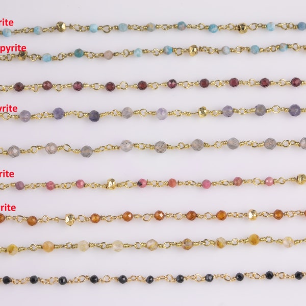 Natural Gemstone Beaded Chain Labradorite Spinel Rhodonite Aquamarine Yellow Opal Garnet Turquoise Hessonite Aquamarine 2mm sold by foot