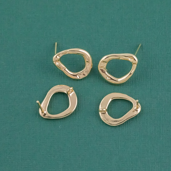Gold plated brass earring post Freeform Rings Gold Brass earring charms Coin shape earring earring findings jewelry supply 13x16mm sx1