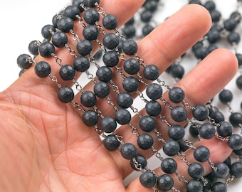 Gorgeous Matte Faceted BLACK ONYX Rosary Chain--8mm Gunmetal or Gold by the foot
