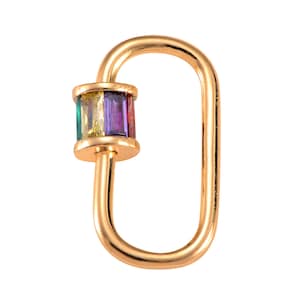 18k Gold  Oval With Multi Color CZ Carabiner Clasp Diamond CZ Oval Cubic - 12x18mm- 1 pc per order