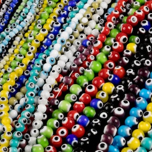 Evil Eye Beads Round Glass Crystal 4mm 6mm 8mm All Colors Available 15-16"