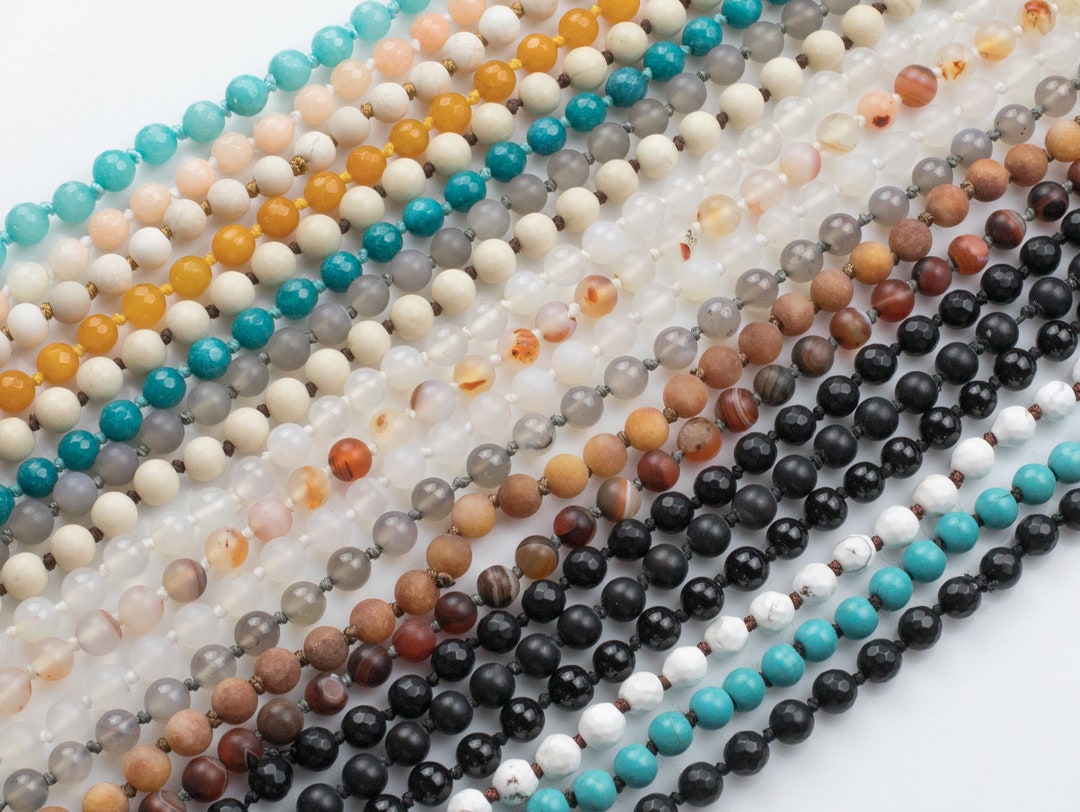 6mm NEW COLORS Long Knotted Preknotted Necklace Assorted Gemstones 32 ...