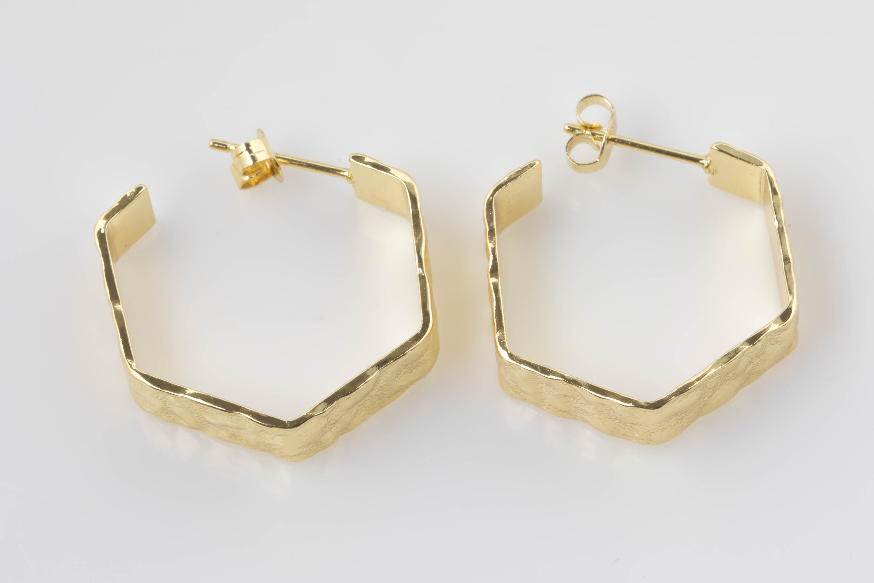 Hexagon Textured Hoop Earrings Bold Gold Hoop Earrings Etsy