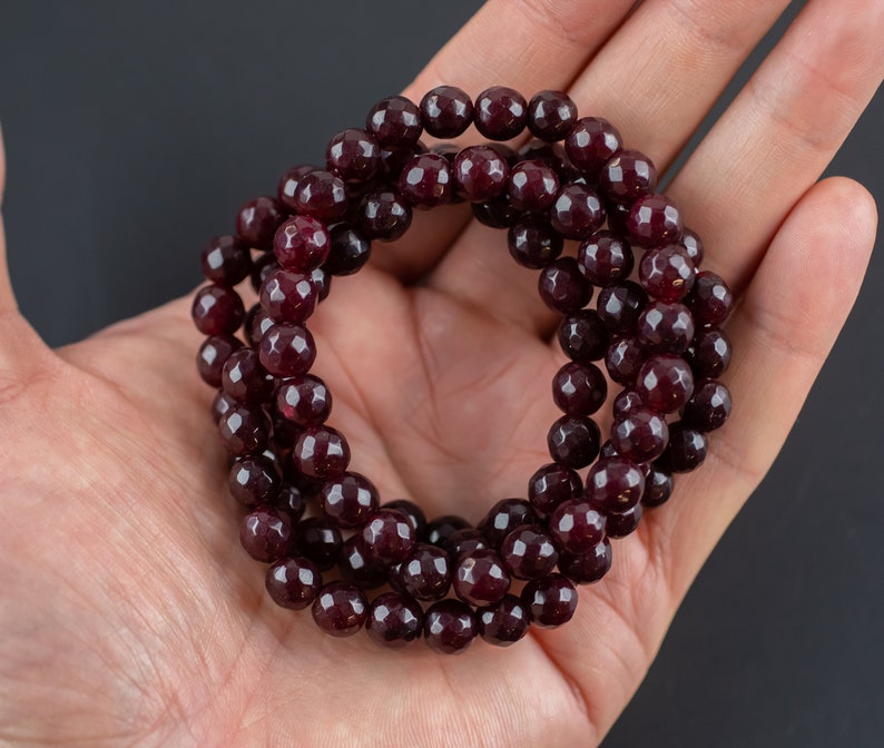 Red Garnet Bracelet Faceted Round Size 6mm 7mm 8mm 9mm Handmade In USA Natural Gemstone Crystal Bracelets Handmade Jewelry approx. 7 image 3