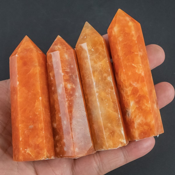 1 Pc Natural Orange Calcite Obelisk Tower Point wand healing crystal Towers